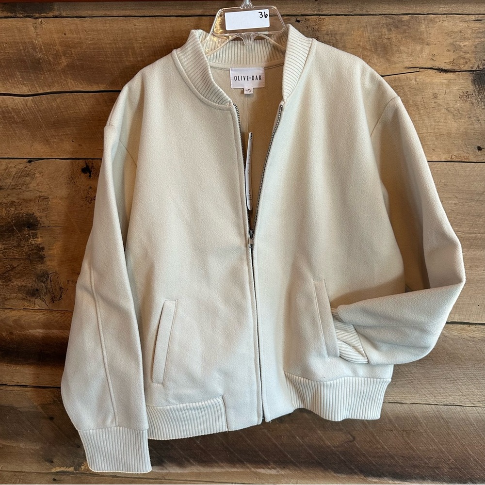 Olive & Oak Light Cream Bomber Jacket